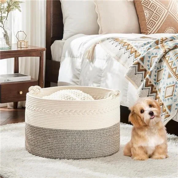 Large Blanket Basket (20"x13"),Woven Baskets for storage Baby Laundry Hamper - Picture 3 of 7